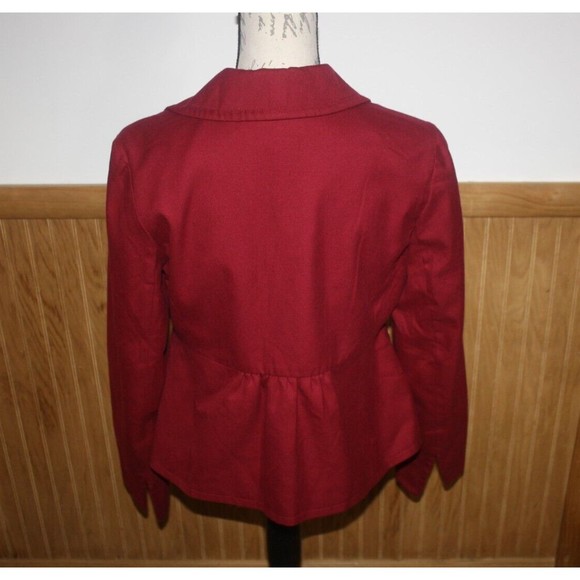 Merona Two Button Maroon Suit Jacket Split Sleeve Flair Bottom Sz M Faux Pockets - Picture 7 of 11